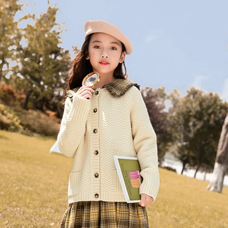 

2 PCS Children Girls Suits 2020 Fall Kids Boutique Clothing Wholesale Plaid Princess Dress and Knitted Cardigan Sweater D09173