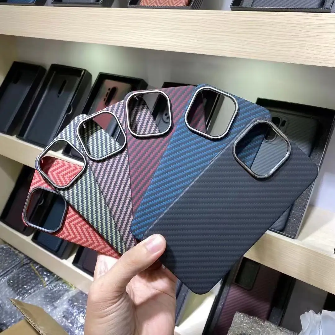 Funda de fibra de carbono para iPhone, carcasa ultrafina de aramida colorida para modelos 13, 12 Pro Max y 13 Pro-0