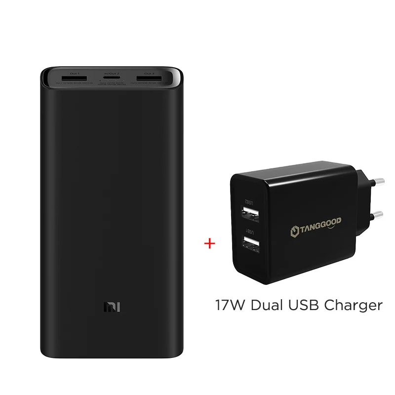 Add 17W USB Charger Xiao mi power bank 3 20000 мАч Pro PLM07ZM 3 usb type C 45 Вт Быстрая зарядка портативный mi power bank 20000 внешний аккумулятор повербанк - Цвет: Add 17W USB Charger