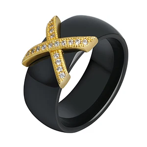 8mm Black Gold Hot X Крест кольца Синий Розовый керамические здоровые ювелирные изделия для женщин 6 мм Гладкие керамические кольца женский подарок Свадебные ювелирные изделия золото серебро - Цвет основного камня: 8mm Black Gold
