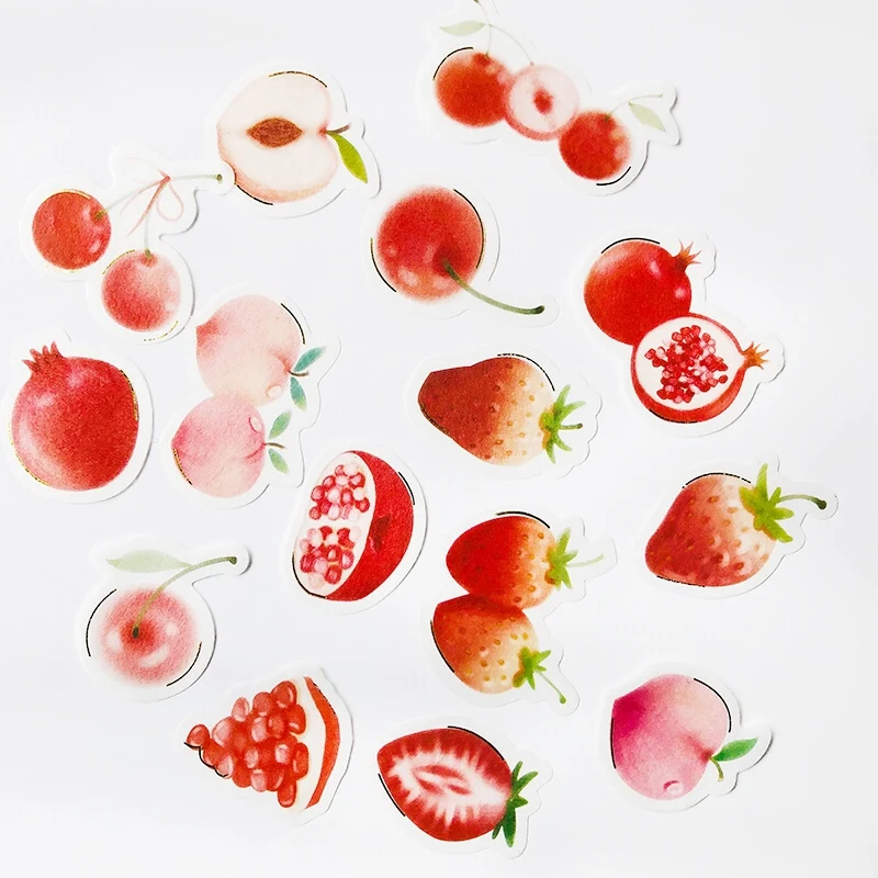

45 pcs /Pack Summer Peach Strawberry Pomegranate Hot Stamping Paper Stickers Decorative Album Diary Decoration
