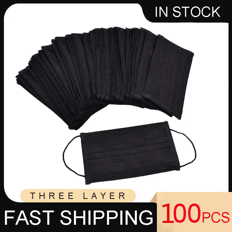 

10/50/100Pcs Mouth Mask Disposable Black Cotton Adult Mouth Face Masks Non-woven Mask 3 Filter Activated Anti Pollution mascaras