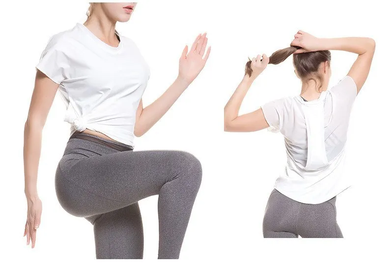 

Fashion Brand Women's Top Summer ladies soft and breathable sports fitness net back short-sleeved T-shirt net yarn back Tees