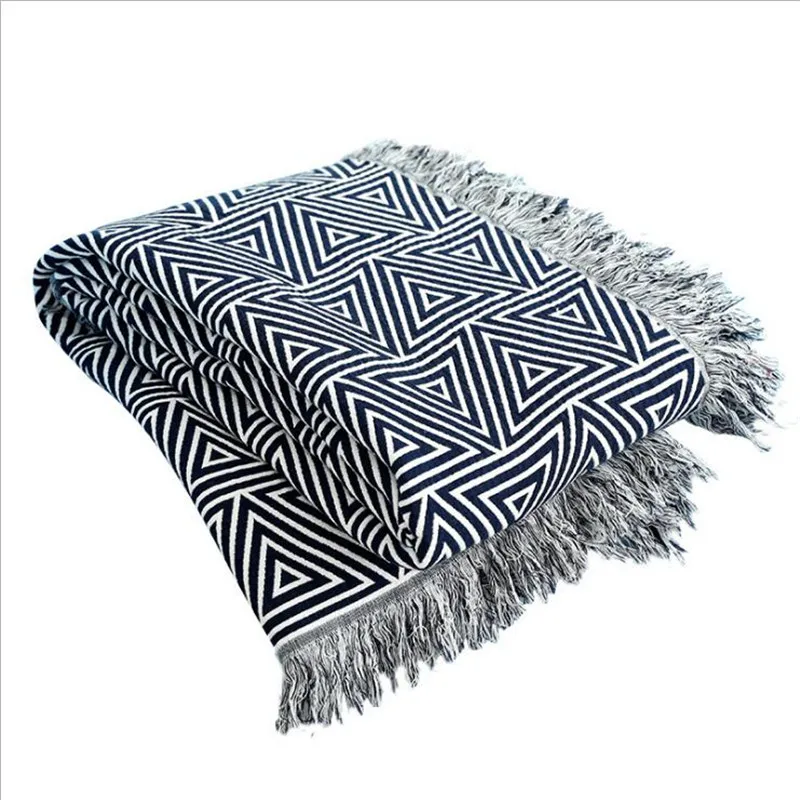 Хлопковое однотонное трикотажное Клетчатое одеяло с кисточкой Скандинавское