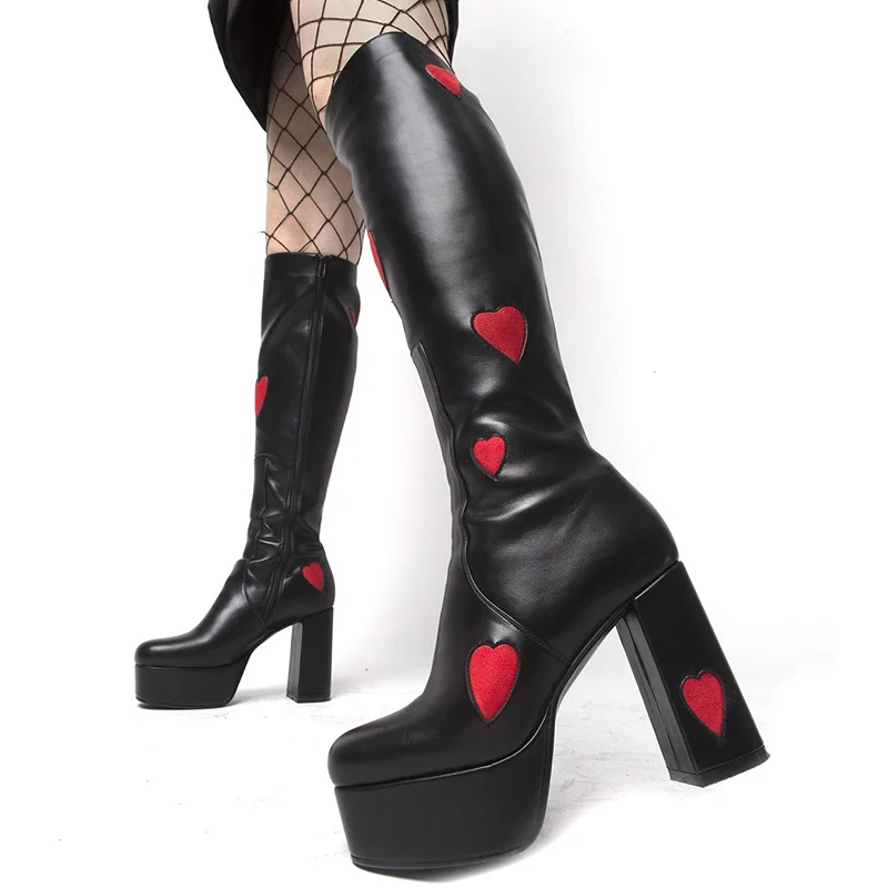 

Women Long Boots Fashion Women's Casual Shoes High Heel Boots Woman Keep Warm Boots Ladies Round Toe Female Love Shoes Plus Size