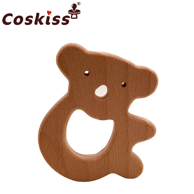 

Coskiss Baby Wooden Teether Beech Wood Cartoon Bear Teething Toys Montessori Inspired Nursing Pendant Baby Teether