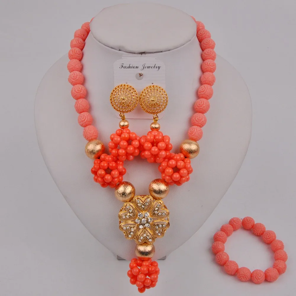 Модное розовое коралловое ожерелье нигерийские Свадебные африканские бусы