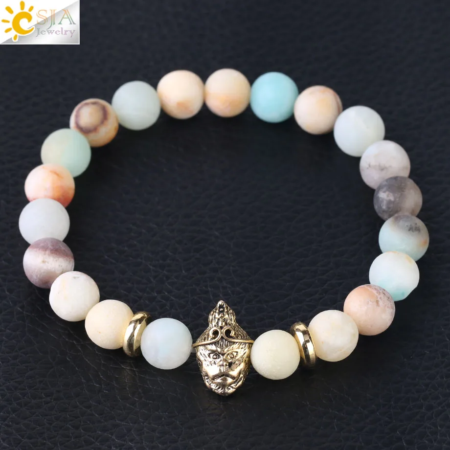 CSJA 8 мм браслет из натурального камня матовые бусины Амазонит мала пулсера череп