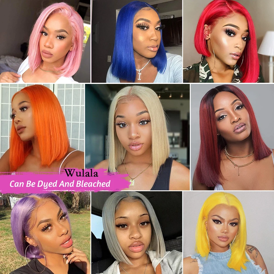 Highlight Wig Human Hair Short Bob Wig Brazilian For Black Women Remy Pre Plucked Straight T Part Lace Closure Cheap Bob Wigs