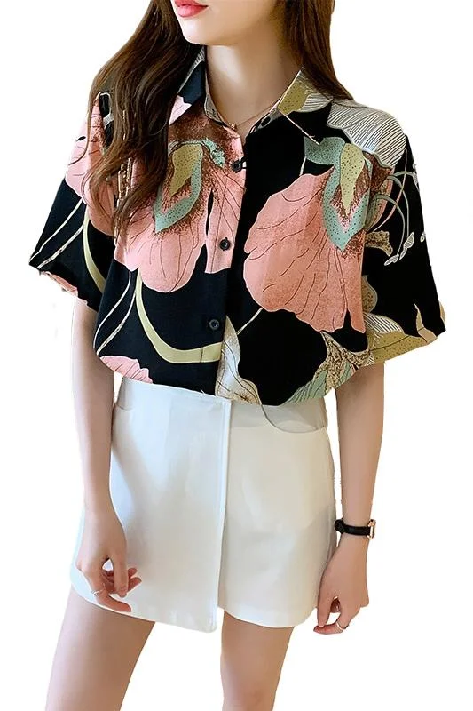 

Women's Blouses Polo Shirts Fashion Chiffon Casual Blusas Short Sleeve Summer Blouse Plus Size Print Lady Tops Houthion