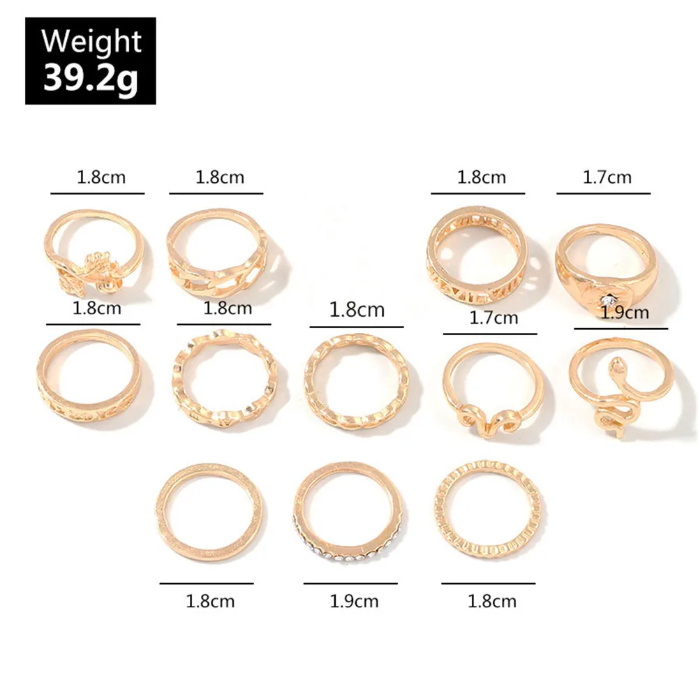 Женский винтажный набор колец MLING 12 шт./компл. с кристаллами из золотого сплава