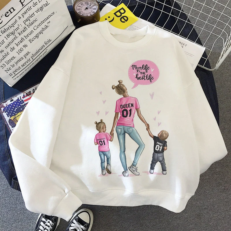 Mother And Baby Graphic Print Moletom Clothes Harajuku Aesthetic White Tops Sweetshirt 2020 New Fashion Casual Women Hoodies