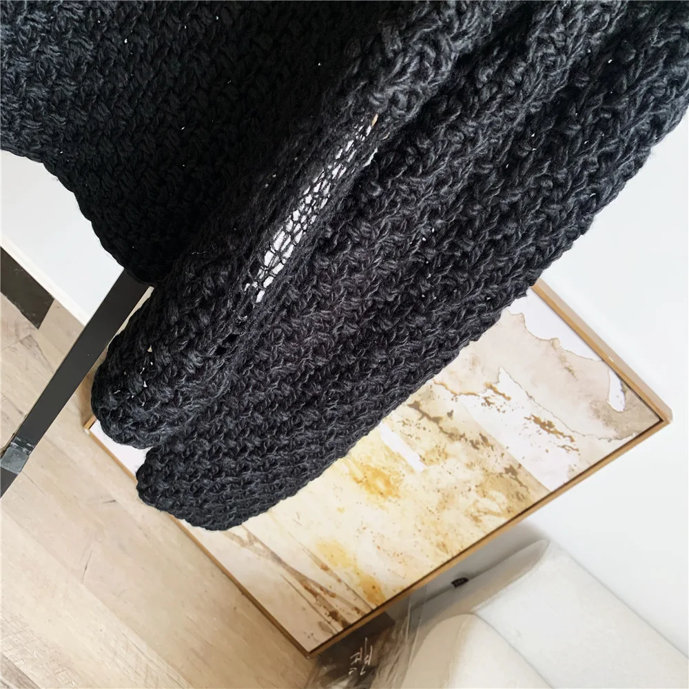 

Juice Snow 2021 Autumn And Winter New Fashion Hollow Mesh Stitching Thick Needle Knit Sweater Long-Sleeved Sweater Women