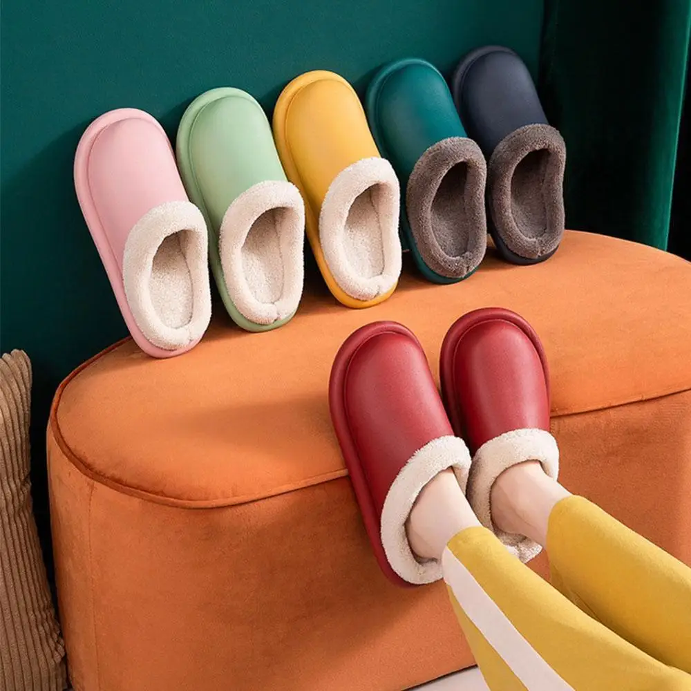 

Autumn And Winter Home Slippers Man Women Waterproof Platform Cotton Slippers Thick Bottom Non-slip Indoor Warm Soft