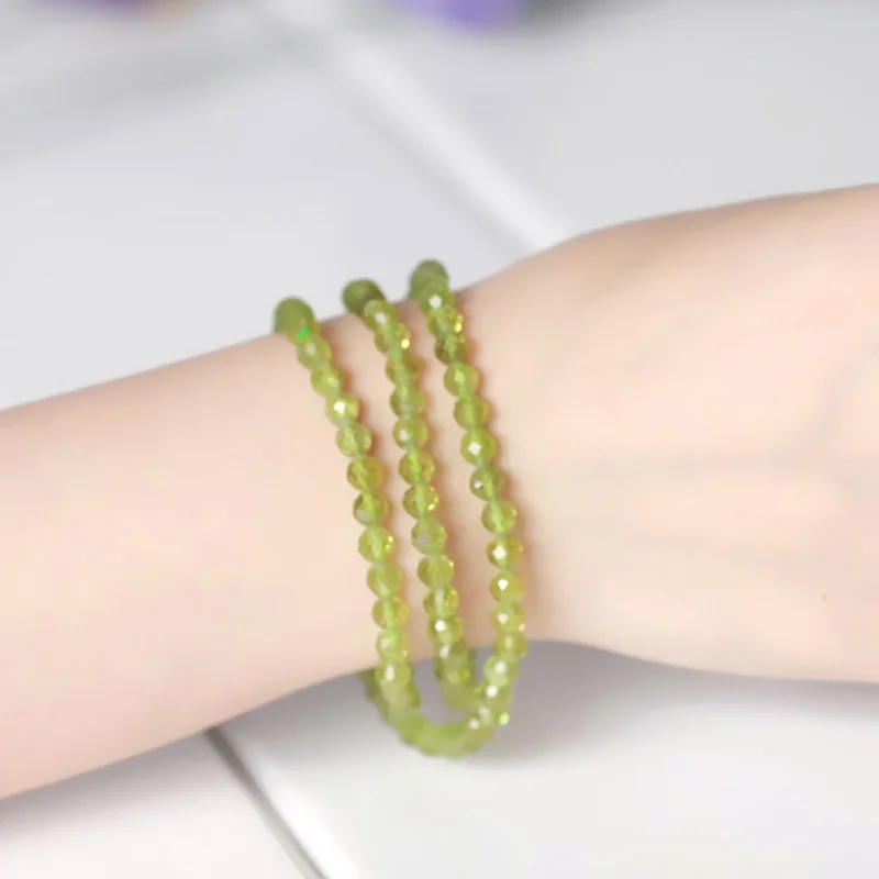 JD натуральный камень Зеленый Перидот тонкий многослойный браслет драгоценный