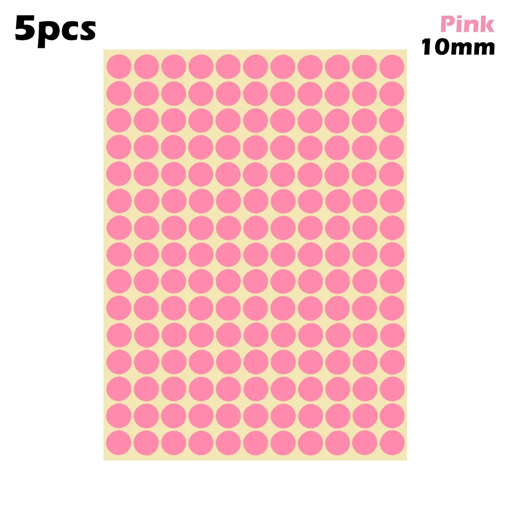 10mm-pink 5 листов 10 мм/19 мм Цветные точечные наклейки круглые точечные круги уплотнительная бумага клеящиеся этикетки Упаковка Этикетки вечерние украшения - Цвет: 10mm-pink