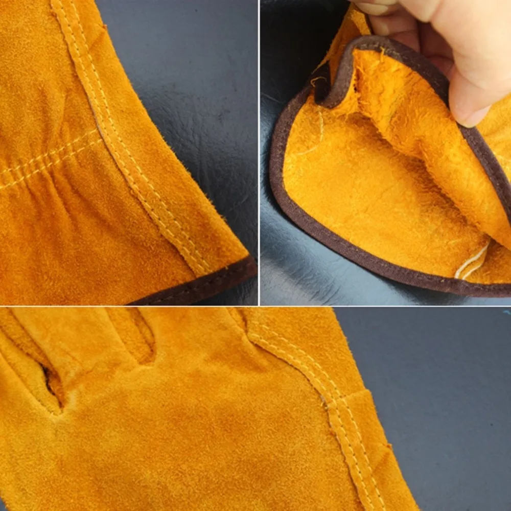 

A Pair/Set Fireproof Durable Yellow Cow Leather Welder Gloves Anti-Heat Work Safety Gloves For Welding Metal Hand Tools