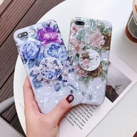 shinning flower mobile phone case for iphone 13pro 13promax 11pro 12promax 7plus coque flora cover with holder stand pink fundas