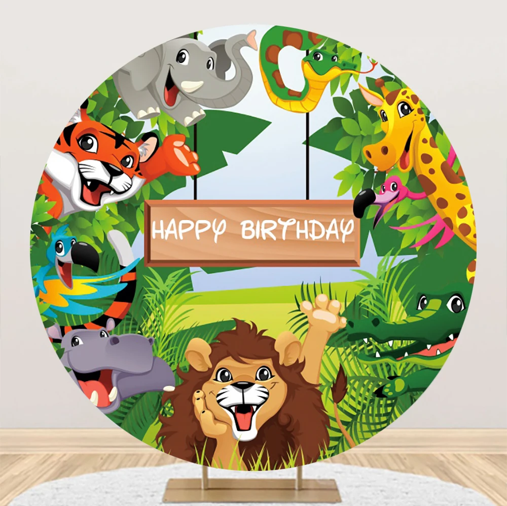 

Laeacco Jungle Safari Birthday Party Round Circle Backgrounds For Photography Child Baby Customized Poster Photo Backdrops
