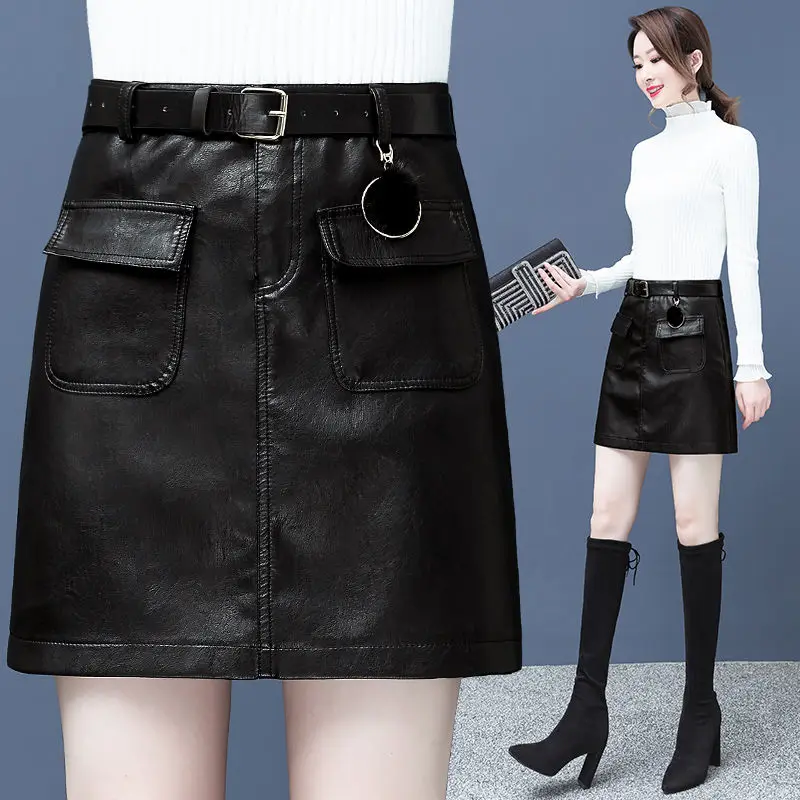 

Женская юбка из натуральной овечьей кожи, черная мини-юбка с высокой талией, Y293, Осень-зима 2021