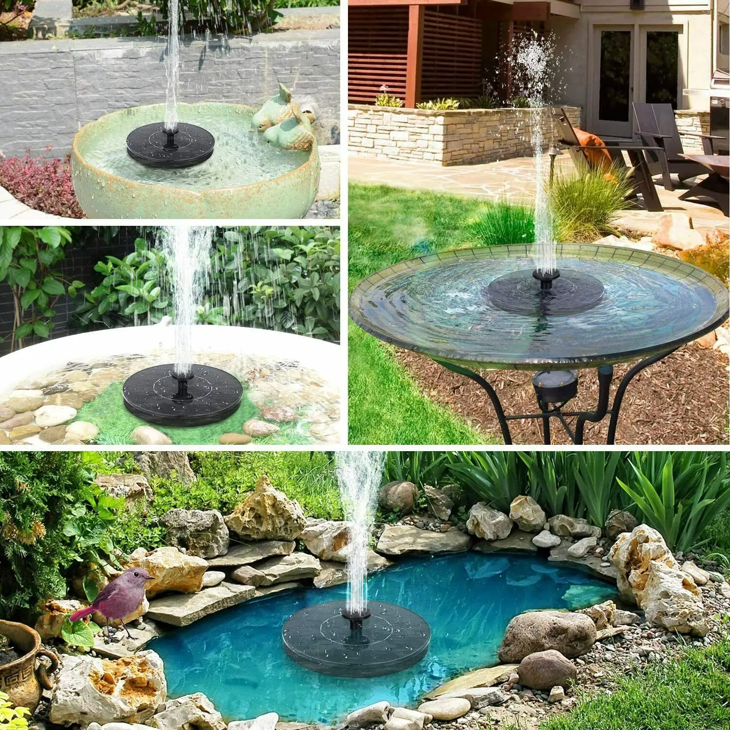 

Solar Fountain Pump Powered Floating Water Feature Birdbath Garden Pool Pond