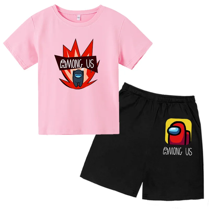 

Children's Summer Clothes Sports Set Girls Suit Fashion Pure Cotton T-Shirt+Shorts Toddler Boys Gift 4T-14T Game Graphics