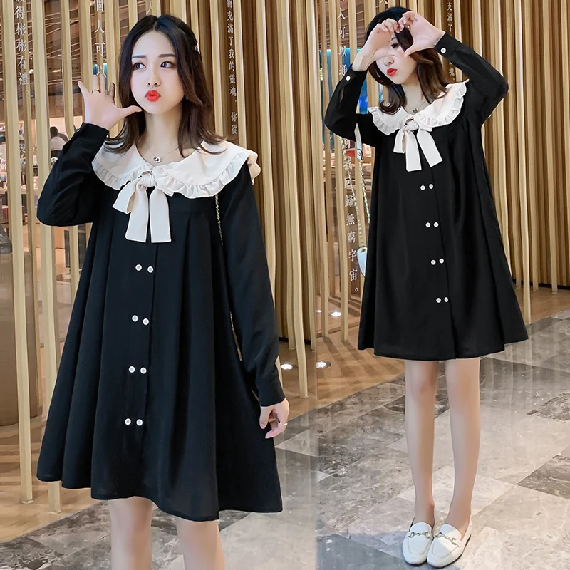 2019 Новое поступление весенне осеннее платье для беременных милое ТРАПЕЦИЕВИДНОЕ