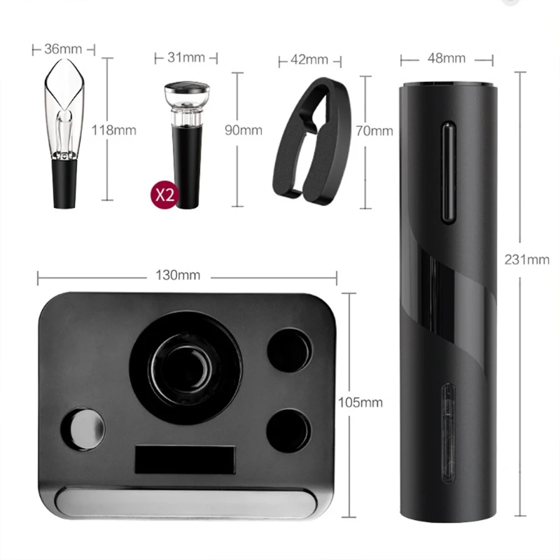 

2021 New Electric Wine Bottle Opener Rechargeable Foil Cutter Vacuum Stopper Set Durable