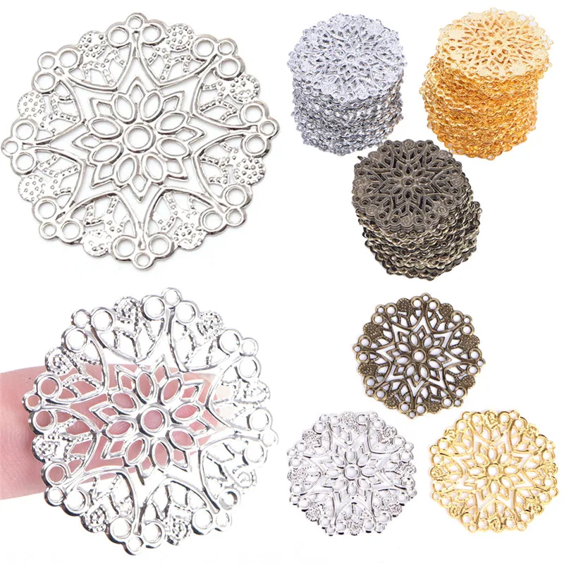 

50PCS/Bag DIY Jewelry Earrings Ear Stud Pin Filigree Flower Wraps Connectors For DIY Jewelry Making Accessories