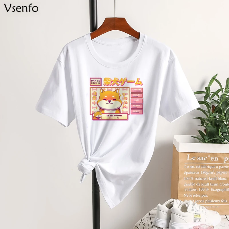 Harajuku футболка Kawaii милые Shiba Inu Doge с принтом в Корейском стиле Сезон лето женские