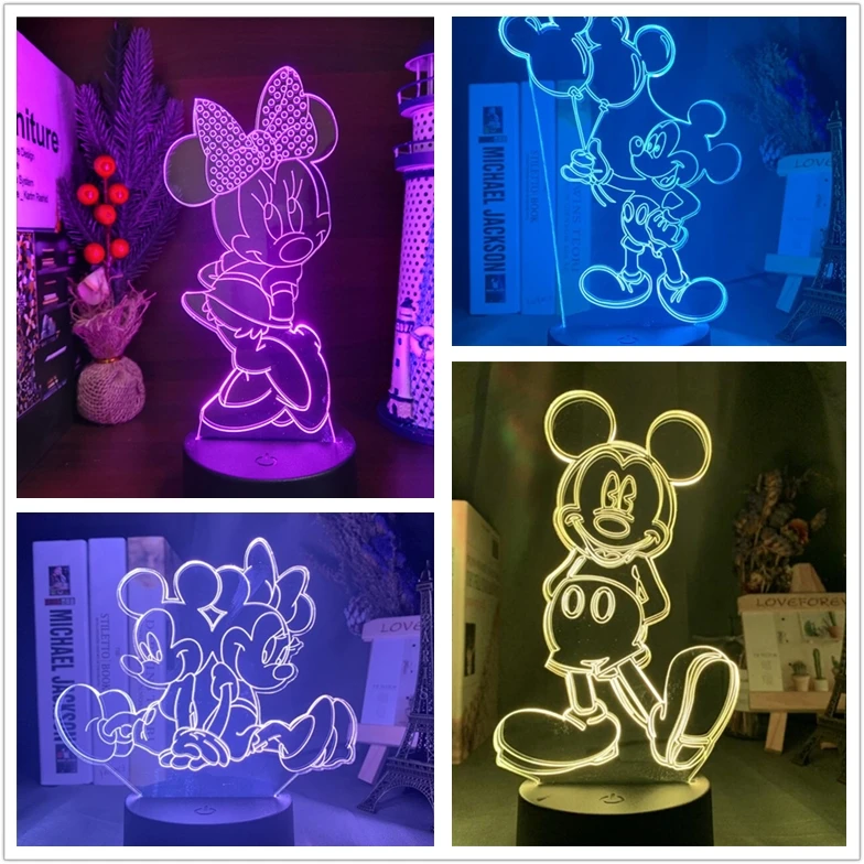 Светодиодсветодиодный лампа Минни Микки Маус из мультфильма Disney ночсветильник