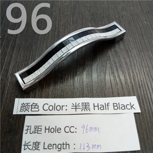 Half Black CC 96mm Кристальная ручка с отверстием CC 96 мм/128 мм серебристо-цветная кристальная Мебельная ручка для шкафа Ручка для выдвижных ящиков дверная ручка кухонная ручка - Цвет: Half Black CC 96mm