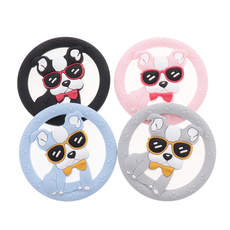

10pcs Bulldog Silicone Baby Teether BPA Free Dog Newborn Pacifier Chain Accessories Infant Teething Shower Gifts Food Grade Toys