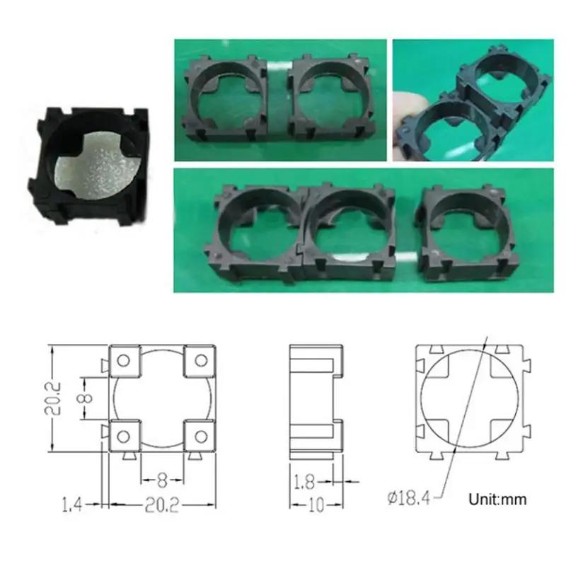 

100pcs 18650 Battery Safety Anti Vibration Holder Cylindrical Bracket 22x22mm Li-ion Cell Storage Lithium Battery Support Stand