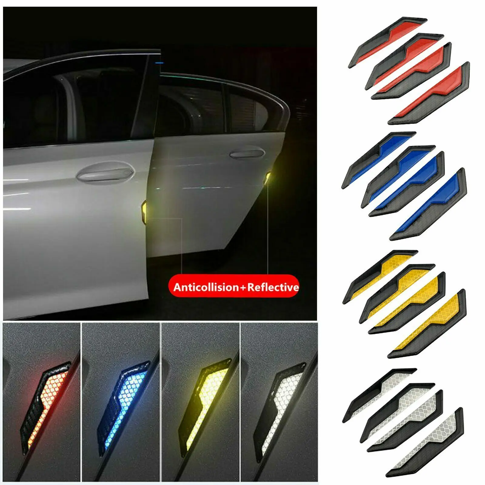 

Reflective Carbon Fiber Auto Car Side Door Edge Protector Guard Sticker 4PCS Car Accessories Reflective Anti-collision Stickers
