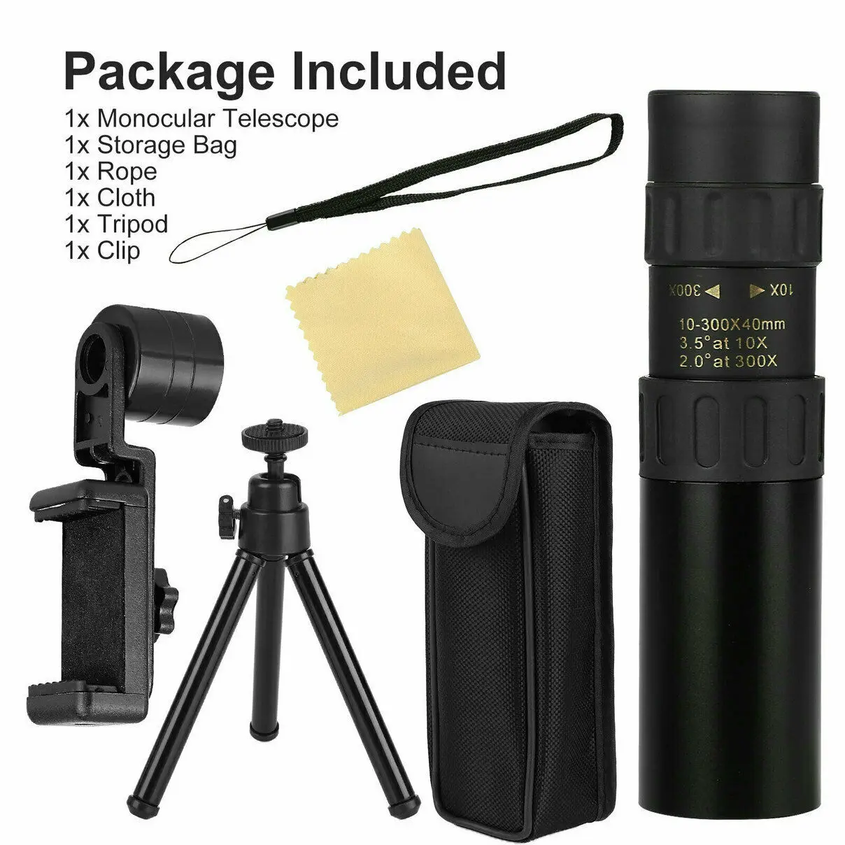

4K 10-300X40mm Super Telephoto Zoom Monocular Telescope with BAK4 Prism Lens for Beach Outdoor Camping Scope Binoculars