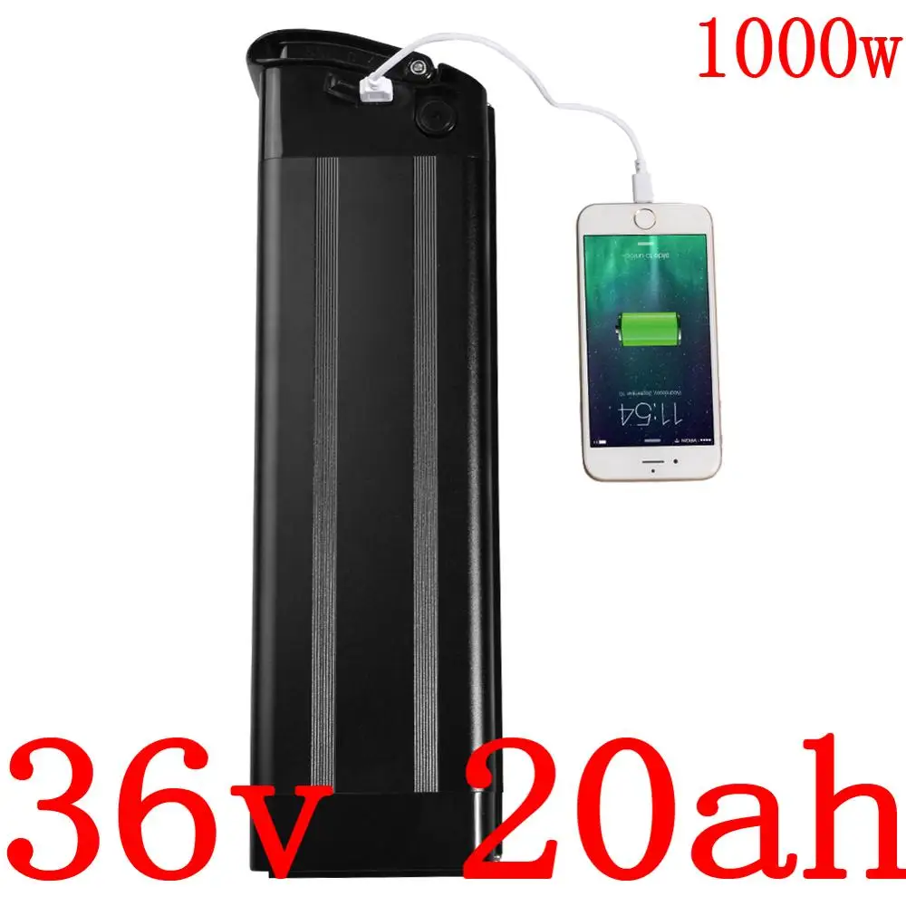 Батарея для электрического велосипеда 36 В 1000 Вт 20 А · ч серебристая рыба с usb