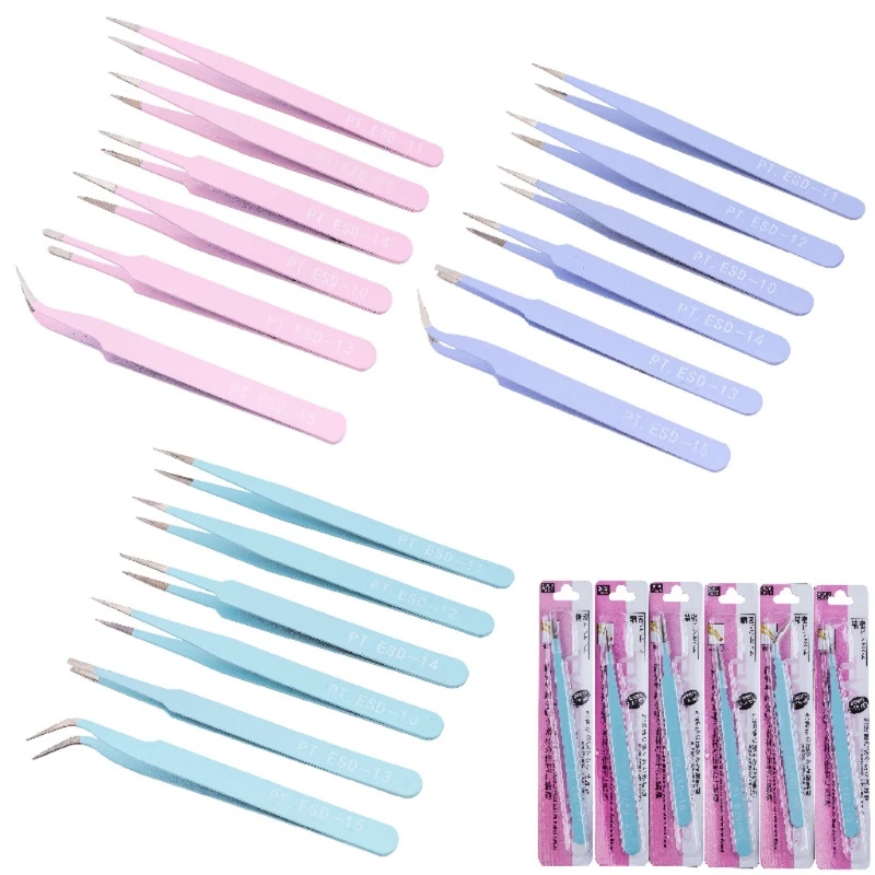 

2021 New 6Pcs Stainless Steel Straight Curved Tip Resin Tweezer Nipper Kit Jewelry Making 2020 trend