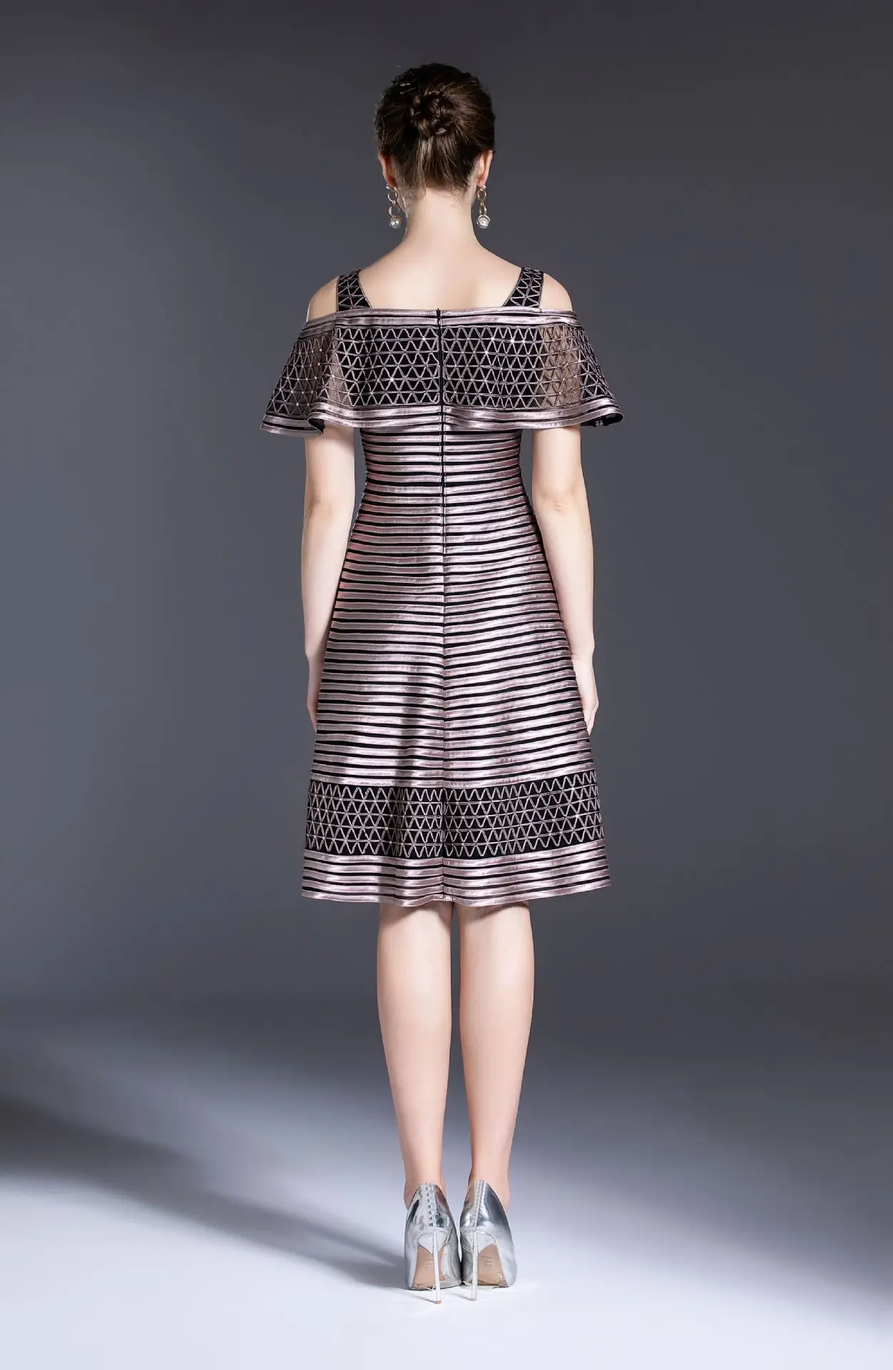 

Plus Size Summer High-quality Women Dresses Embroidered Mesh Elegant Dress Ladies Off the Shoulder Slash Neck Chic A Line Dress