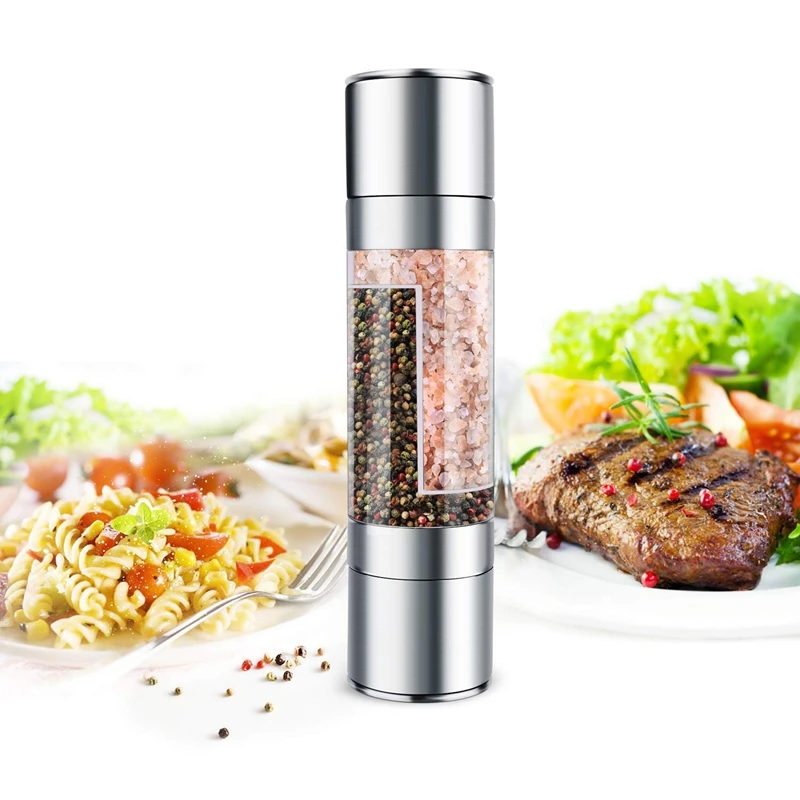 

Stainless Steel Salt And Pepper Grinder 2 In 1 Manual Salt & Pepper Mill Shakers Refillable With Dual Adjustable Coarseness And