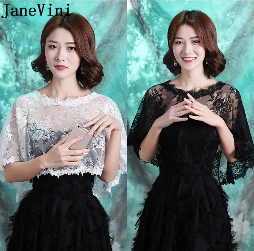 JaneVini 2020 Black Lace Bridal Wrap White Bride Bolero Femme Etole Mariage Summer Party Wedding Shawl Boleros overslag jurk | Свадьбы и