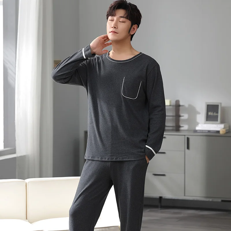 New 2021 Spring Men Pajamas long Sleeve Male Pajama Set Men Pure Full Cotton Pajamas For Men Sleepwear Suit homewear 4XL
