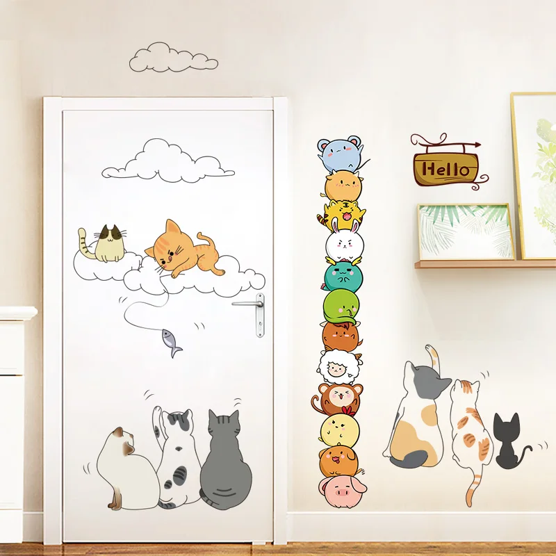

[SHIJUEHEZI] Cats Clouds Wall Sticker DIY Cartoon Animals Mural Decals for Kids Rooms Baby Bedroom Nursery Home Decoration