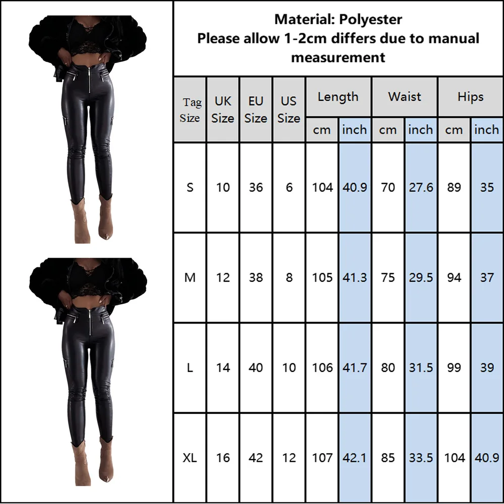 

NEW Ladies Pu Pencil Pants Legging Women Leather Long Trouser All Black Hip-Up Stacked Pants Stretch Skinny Female Zipper Pants