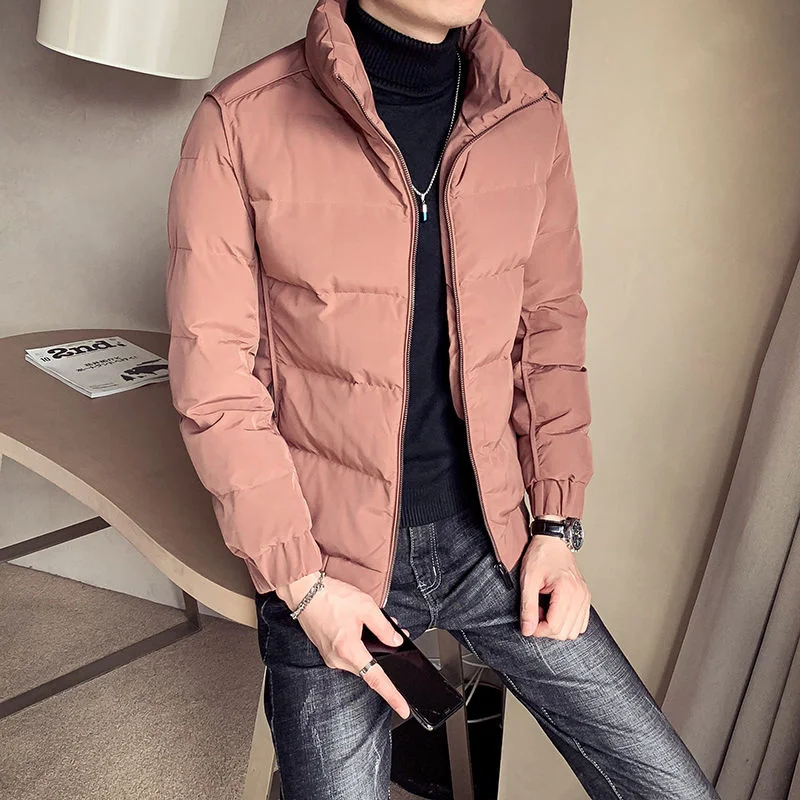 

Winter Trend Down Jacket Men Stand Collar Bread Coats Casual Warm Thick Jacket Male Solid Color Windbreaker Fashion Outwear L83