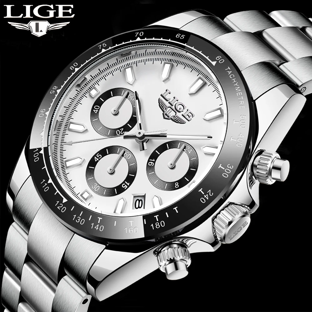 

Часы наручные LIGE Мужские кварцевые, брендовые Роскошные водонепроницаемые из нержавеющей стали, с хронографом, 2021