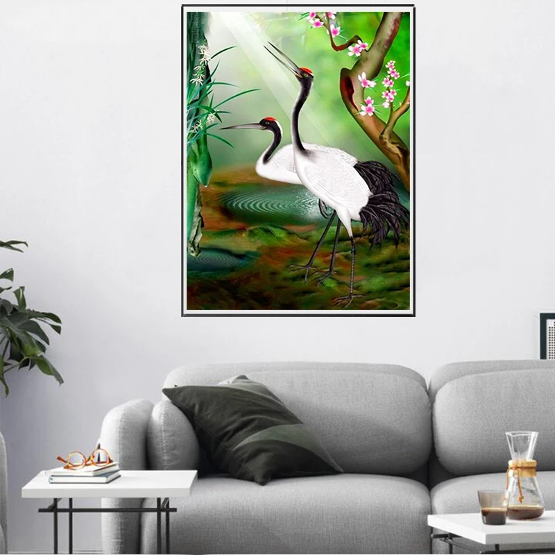 Meian Diamond Painting Stitch Red-crowned crane &amp Tree 5D Embroidery Sale Flower DIY Full Round Daimond Mosaic | Дом и сад