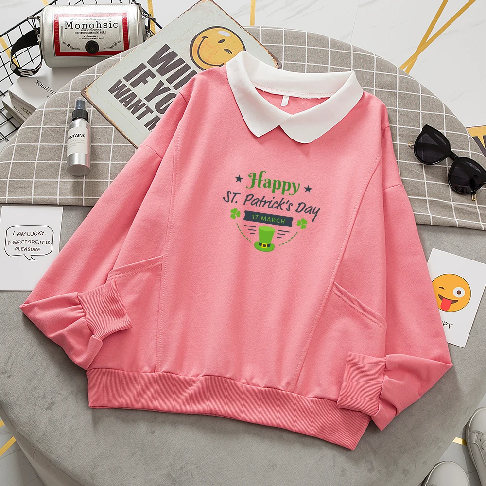 Cute for Friends Harajuku Hoodie Cotton Collar Autumn Sweatshirts Hoodies Women Letter Printed Sweetshirt St. Patrick's Day