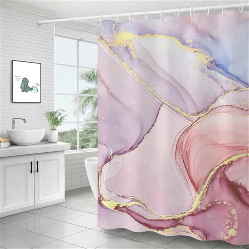 

Waterproof Shower Curtains Marble Stripe 3D Printed Bath Curtain Fabric Polyester Bath Screen Simple Style Home Decor With Hook