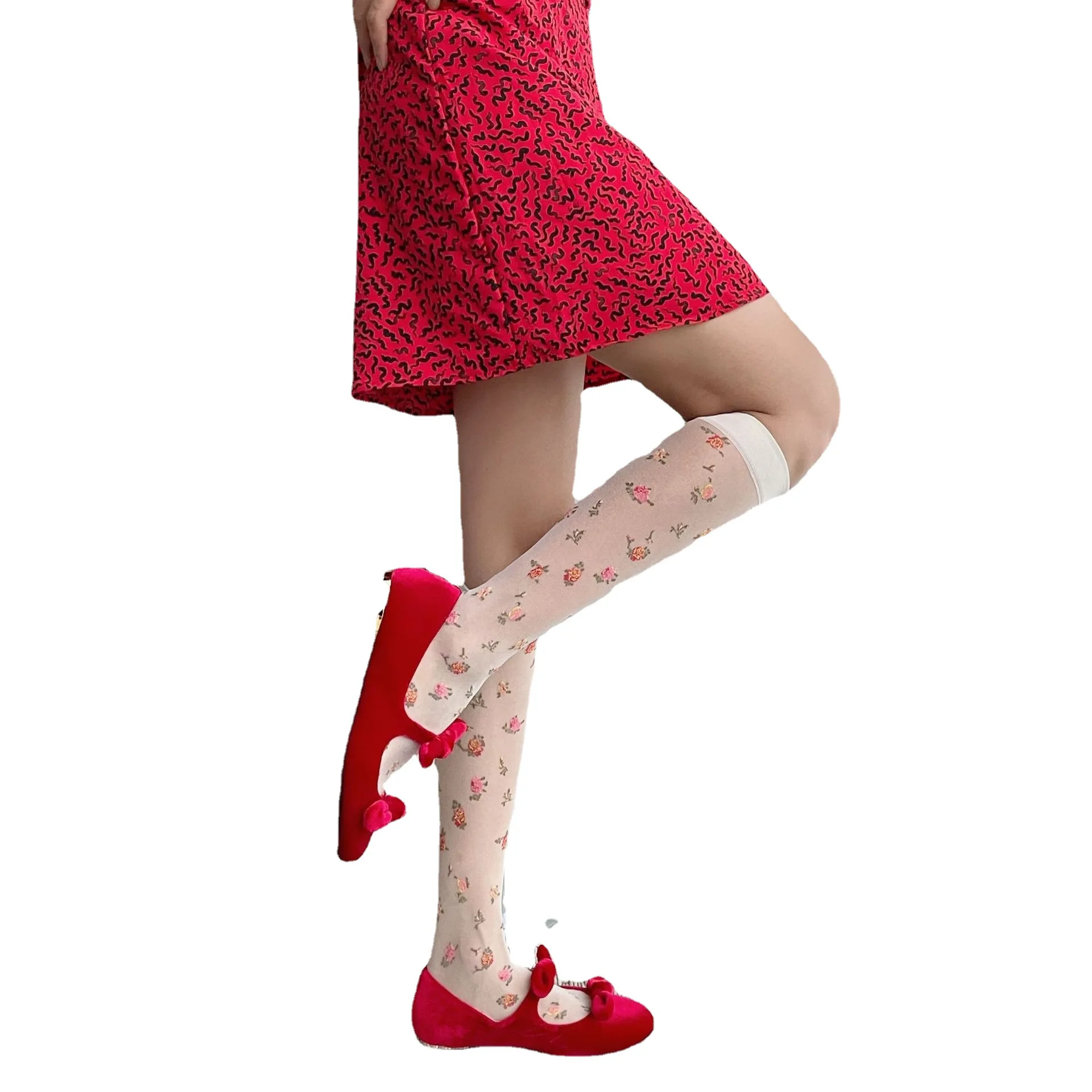 

Small Fresh Garden Floral Socks Black White Breathable Thin Section Sexy Lady Dating Travel Casual Simple Kawaii Long Tube Socks